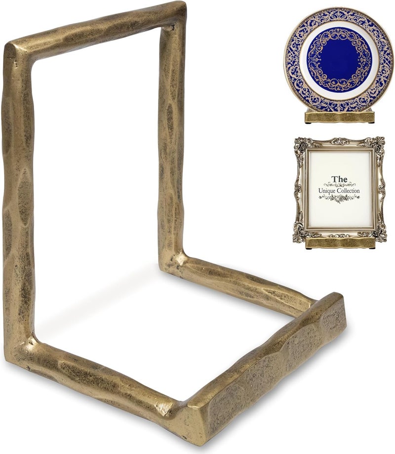 BEGINS Plate Stands for Display Hand-Forged, Solid Vintage 8-Inch Plate Display Stand, Decorative Metal Plate Holder for Book, Platter, Plaque, Photo Frame, Tabletop Art (Gold) - Image 1